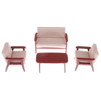 

4pcs 1:12 Scale Dollhouse Living Room Furniture Wooden Sofa Table Miniature Doll House Accessories Decoration Toys for Children