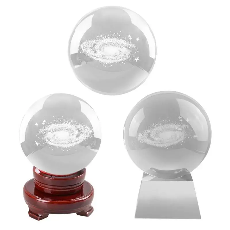 Искусственного кристалла исцеления Стекло мяч 3D Внутренняя гравировка галактики прозрачное стекло, хрусталь мяч лечебная Сфера Стекло мяч реквизит 60/80 мм