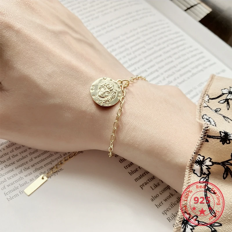 

Korea New Style 925 Sterling Silver Bracelets for Women Simple Trendy Chic Gold Chain Bracelets Jewelry