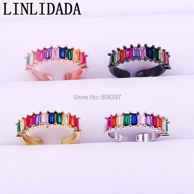 

8Pcs Multi color delicate rainbow cubic zirconia gold colors rings for girl women colorful beautiful ring