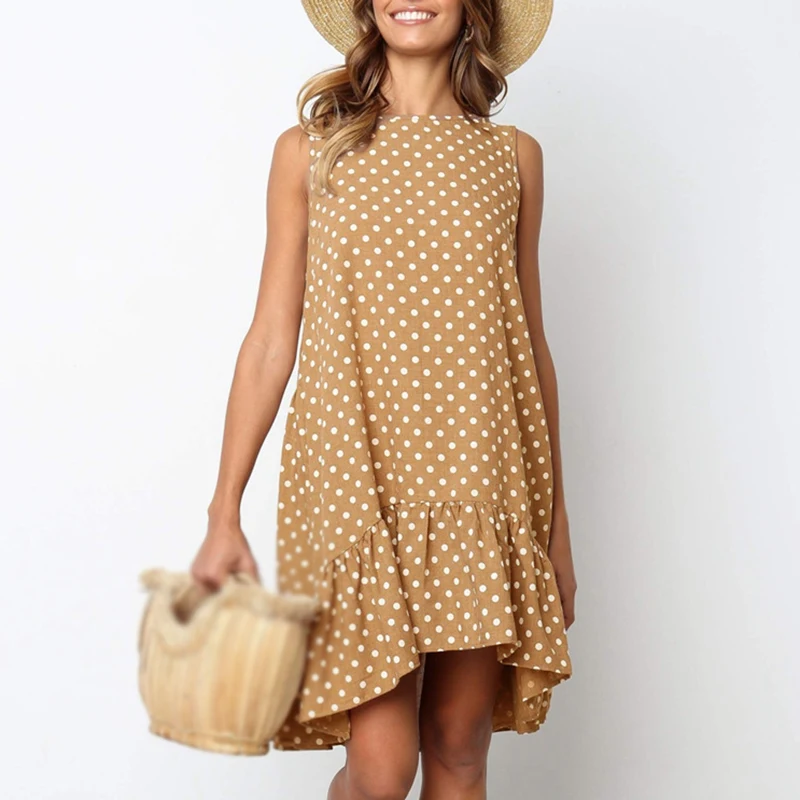 السيدات اللباس عارضة شاطئ الصيف حزب منقطة المطبوعة سوينغ منزعج البسيطة