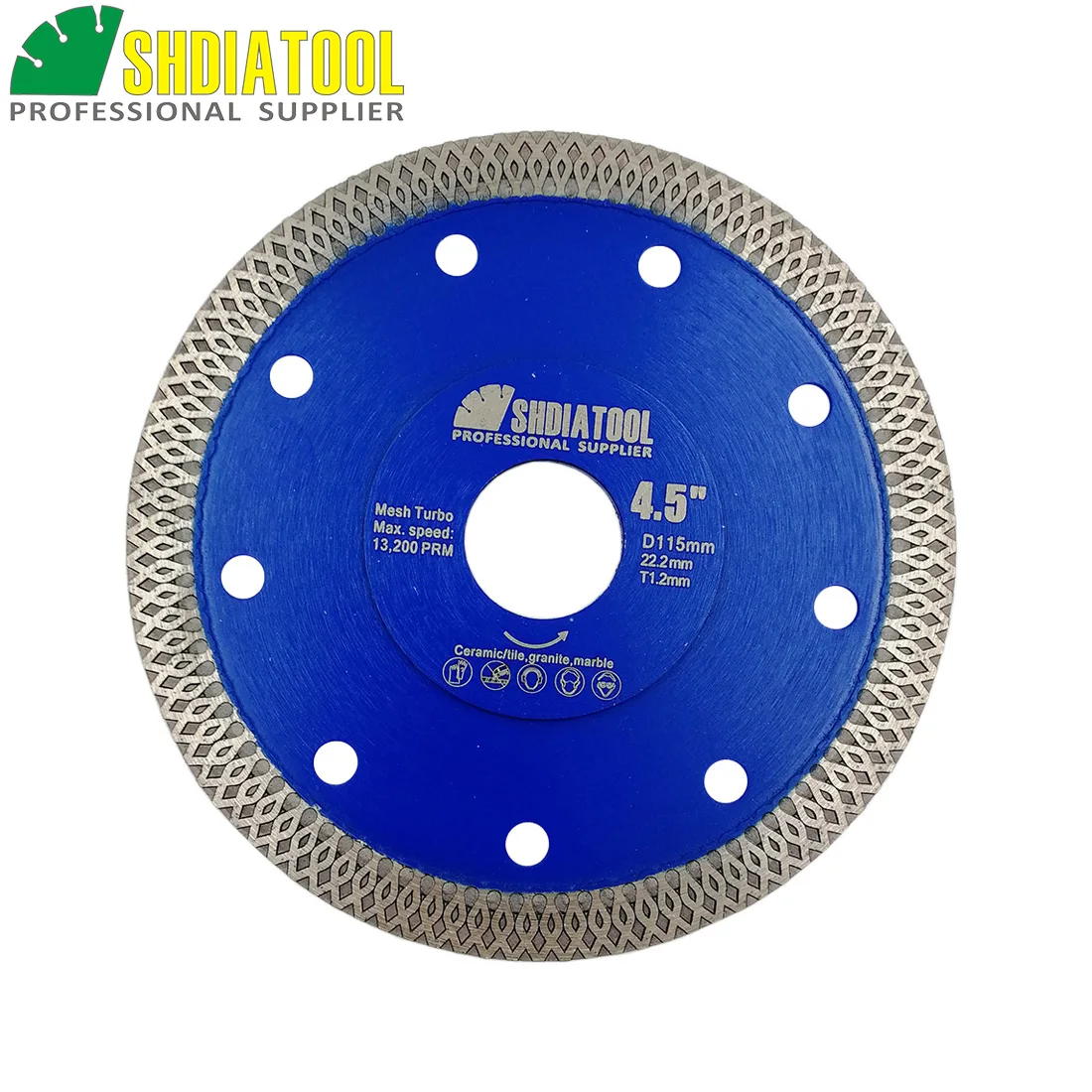 SHDIATOOL 2units Dia 4.5inch/115mm Hot pressed X Mesh Turbo Diamond Saw blade Diamond height 10MM Cutting Disc for Ceramic Tile