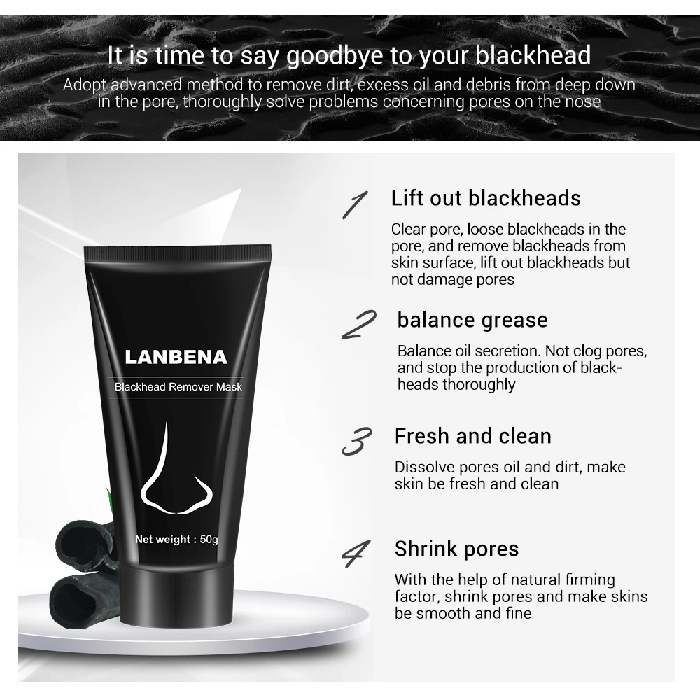 LANBENA маска для удаления черных точек для носа, для глубокого очищения, очищающая, Питательная, чистая, черная маска для ухода за лицом