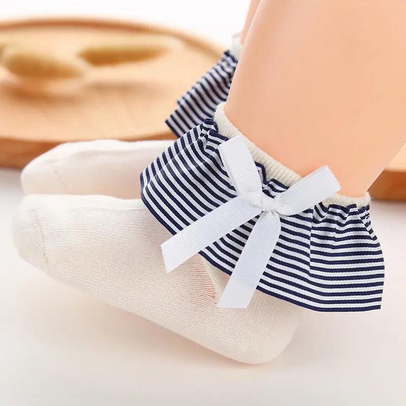

Baby Girls Warm Socks Bow Stripes Floral Newborn Infant Frilly Socks Princess Cotton Short Socks Party Dress Girls Cute Socks