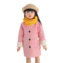 Модная одежда для маленьких девочек, подарок на Рождество, милое утепленное пальто с круглым вырезом для девочек, флисовая куртка для малышей, милая детская куртка на пуговицах спереди