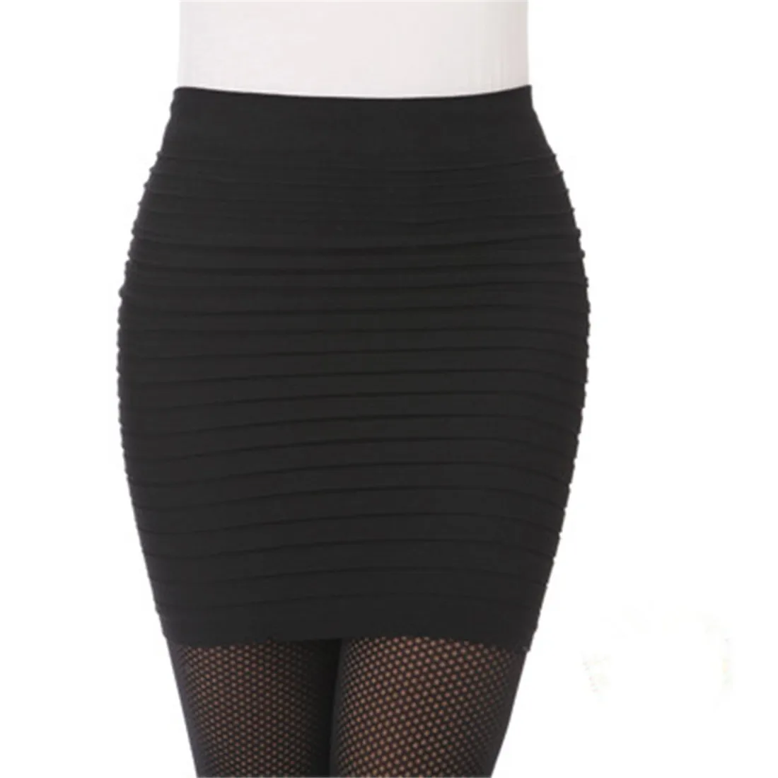 

Women Solid Color Elastic Pleated Skirt High Waist Bodycon Ladies Elegant Mini Short Pencil Skirts