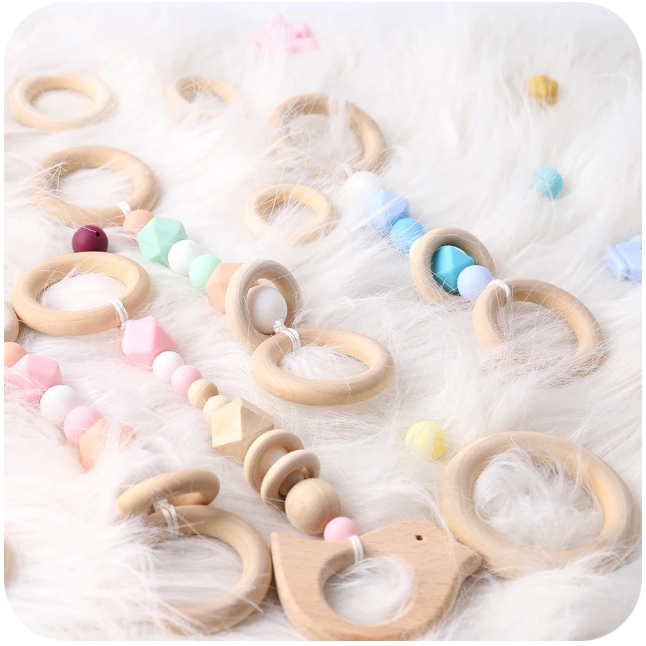 5Pc 70MM 자연  나무 젖니가 남 반지 Teether 나무  Teethers 어린이를위한  액세서리 DIY 공예 어린이 용품 장난감