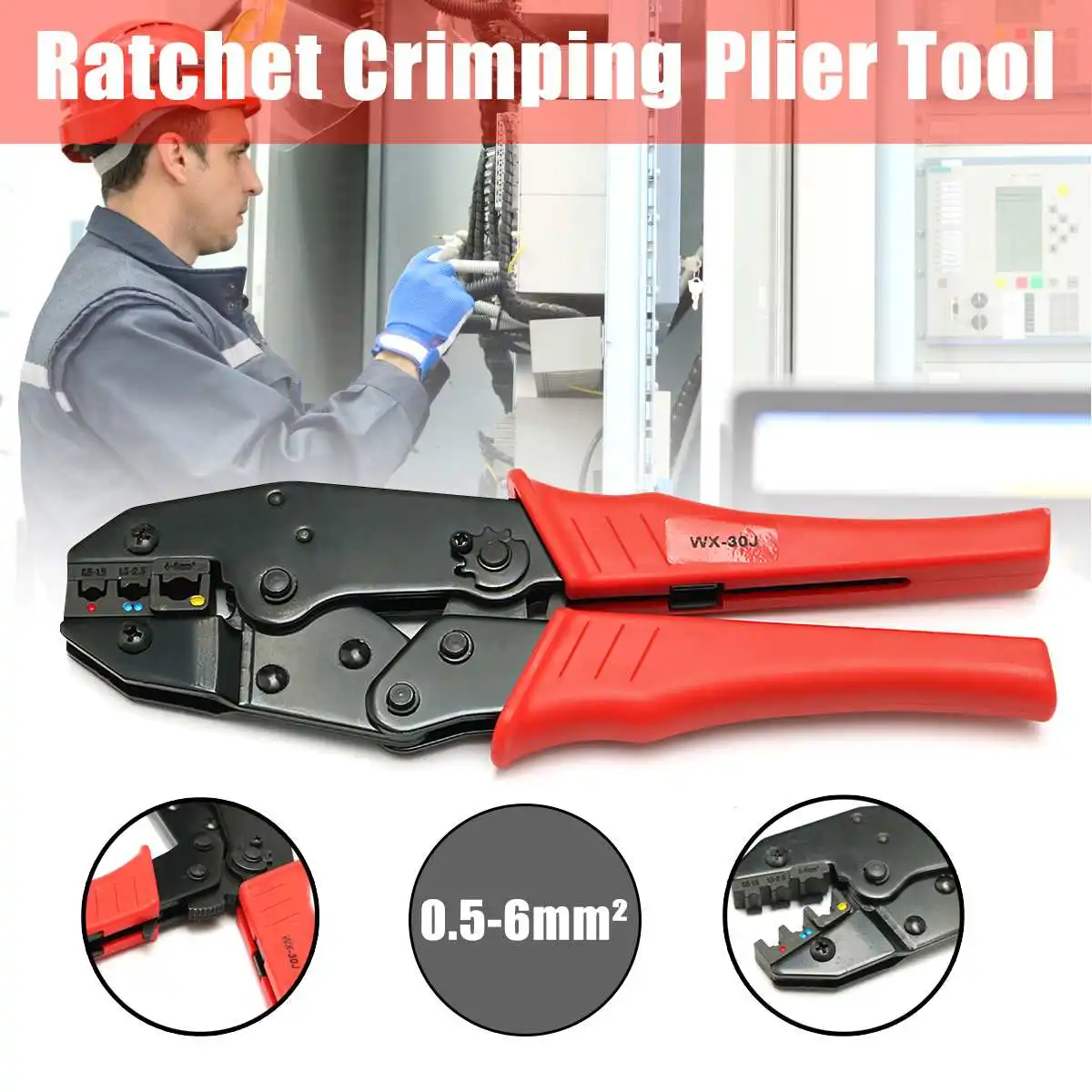 

0.5-6mm2 Heavy Ratchet Crimping Plier Automatic Cable Cutter Wire Stripper Pliers Crimper Electricians Stripping Hand Tool