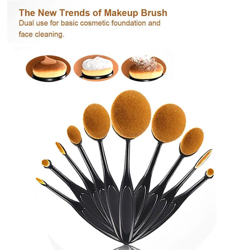 

10Pcs Professional Oval Cream Makeup Brushes Set Kabuki Toothbrush Foundation HQ