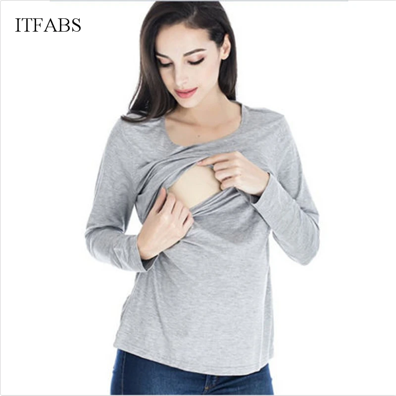 

Autumn Maternity T-shirt Breastfeeding Clothes Nursing Blouse Top For Pregnant womens Long Sleeve Women Cotton T-shirt Tops