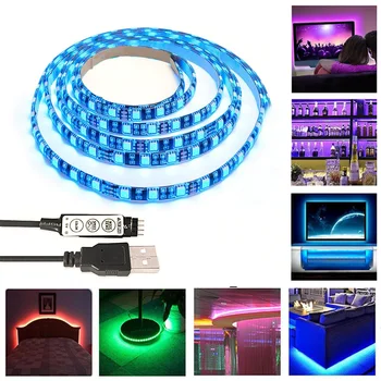 

5050 RGB LED Strip light Waterproof1M 2M with 5v USB Cable and Mini Controller for TV PC Laptop Background Lighting