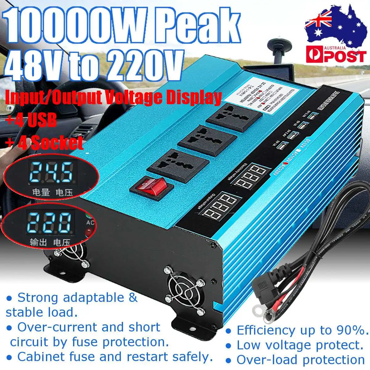 

DC48V AC220V 10000W Solar Power Car Inverter Peak Modified Sine Wave Power Voltage transformer Inverter Converter + LCD Display