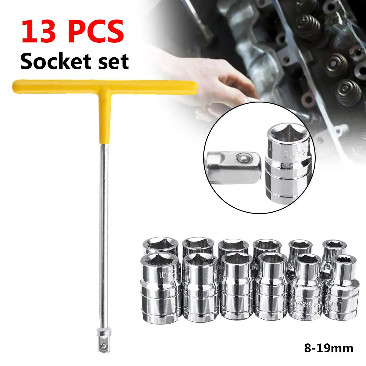 

Multifuctional T Wrench Adapter Socket Set 1/2 Inch Drive Hex Bit Impact Socket Set for Car Tyre Motorcycle Hand Repair Tools