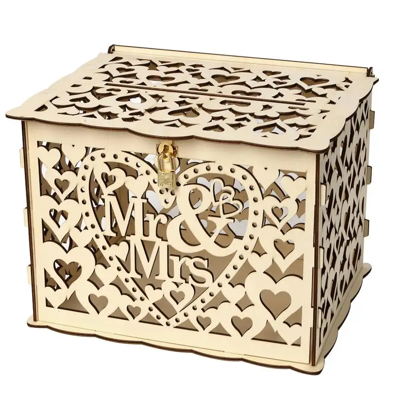 DIY Wedding Gift Card Box Wooden Money Box With Lock 