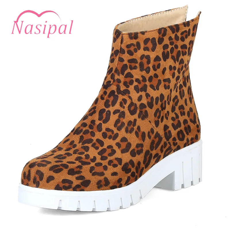 

Nasipal Round Toe Platform Shoes Woman Thick Bottom Short Martin Boots Casual Red Yellow Leopard Ankle Boots For Women Plus Size