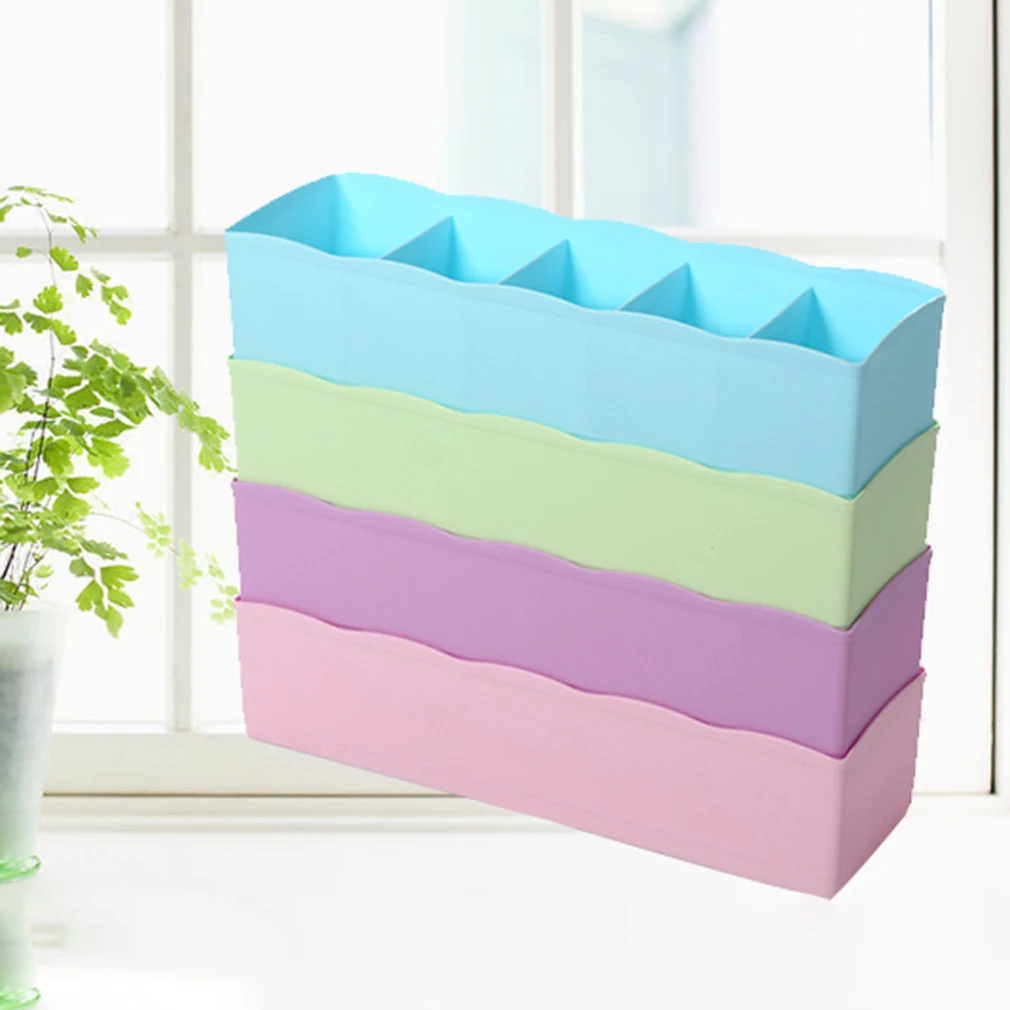 

Houkiper Five Grids Plastic Finishing Box Drawer Desk Bed Cabinet Multifunction Underwear Socks Tiny Things Storage Box 5 Colors