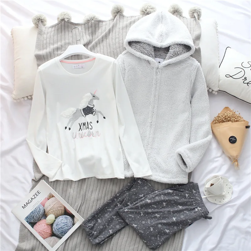 

Womens Winter Lovely Cartoon Pajama Set Christmas Clothes Pajamas Plus Size Pijama Mujer Women Long Sleeves Sexy Pyjamas 3-piece