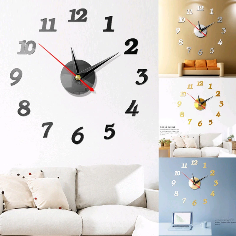 Diy 3dローマ数字壁時計家の装飾ミラー壁ステッカー4色アクリルミラー壁のステッカー壁時計 Wall Stickers Aliexpress