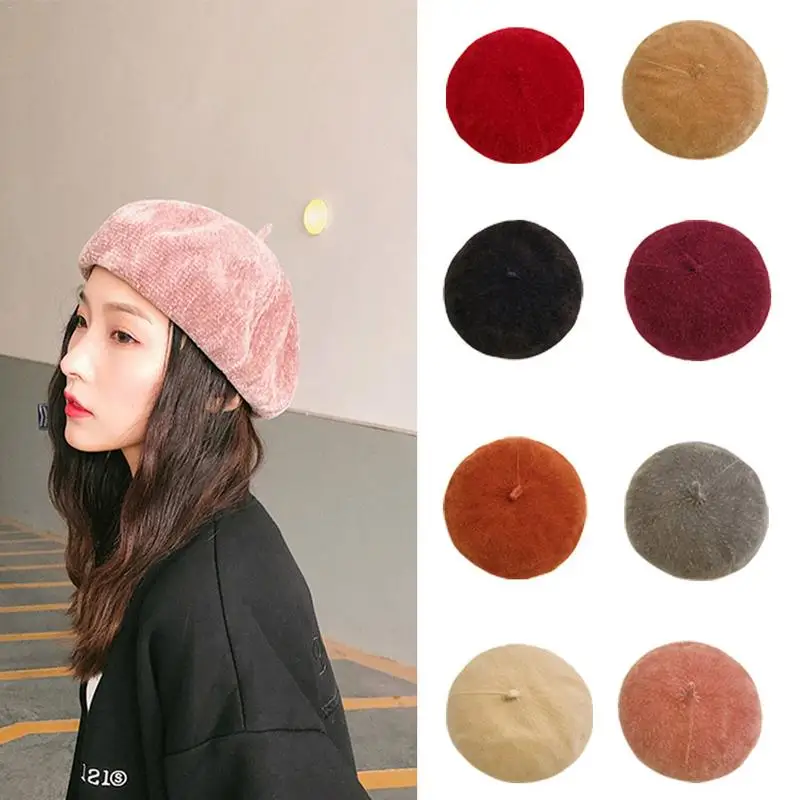 

Korean Fashion Beret Chenille Fabric Retro And Elegant Pure Color 9 Colors Adjustable Classic Accessories For Autumn And Winter