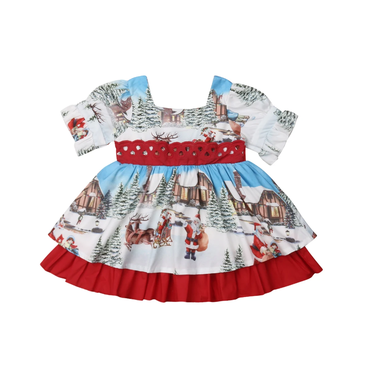 Retro Toddler Kids Baby Girl Christmas Xmas Flared Party Santa Swing Dress | Детская одежда и обувь