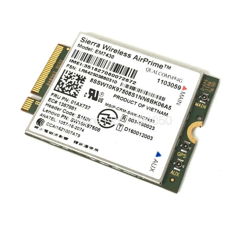 Sierra EM7430 FDD/TDD LTE 4G модуль для Thinkpad X270 X1 из углеродного волокна 5 го поколения (20HQ 20HR)