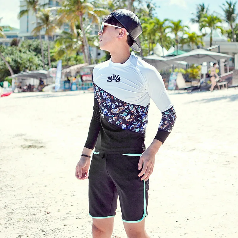 Man Long Sleeve Sandy Beach Swimming Suit Surfing Run Male Swimwear Clothes Sunscreen 2131 | Спорт и развлечения