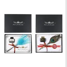 1pcs English Calligraphy Feather Dip Pen Writing Ink Set Stationery Gift Box with Wedding Gift Quill Pen Fountain Pen rosewood pen holder with ink fount special for english caligraphy dip pen