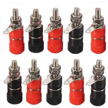 

10Pcs 4mm Banana Socket Nickel-plated Link Post Nut Banana Plug Jack Connector Red Black
