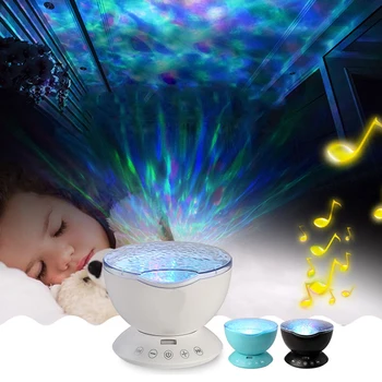 

12 LED & 7 Colors Sleeping Night Light Music Player Ocean Wave Projector Lamp 4 Hypnotic Musics Remote Control For Kids Baby