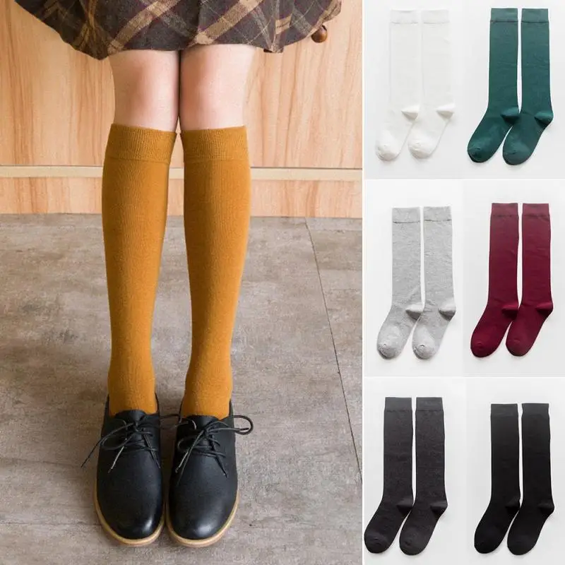 1 пара женских носков осень-зима модные длинные носки консервативный стиль гольфы однотонные высокие эластичные