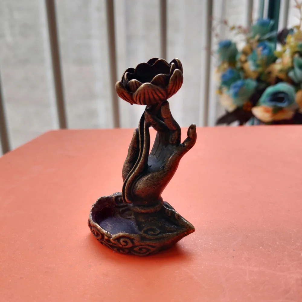 Коллекционная старинная китайская маленькая статуя Будды из чистой латуни жесты