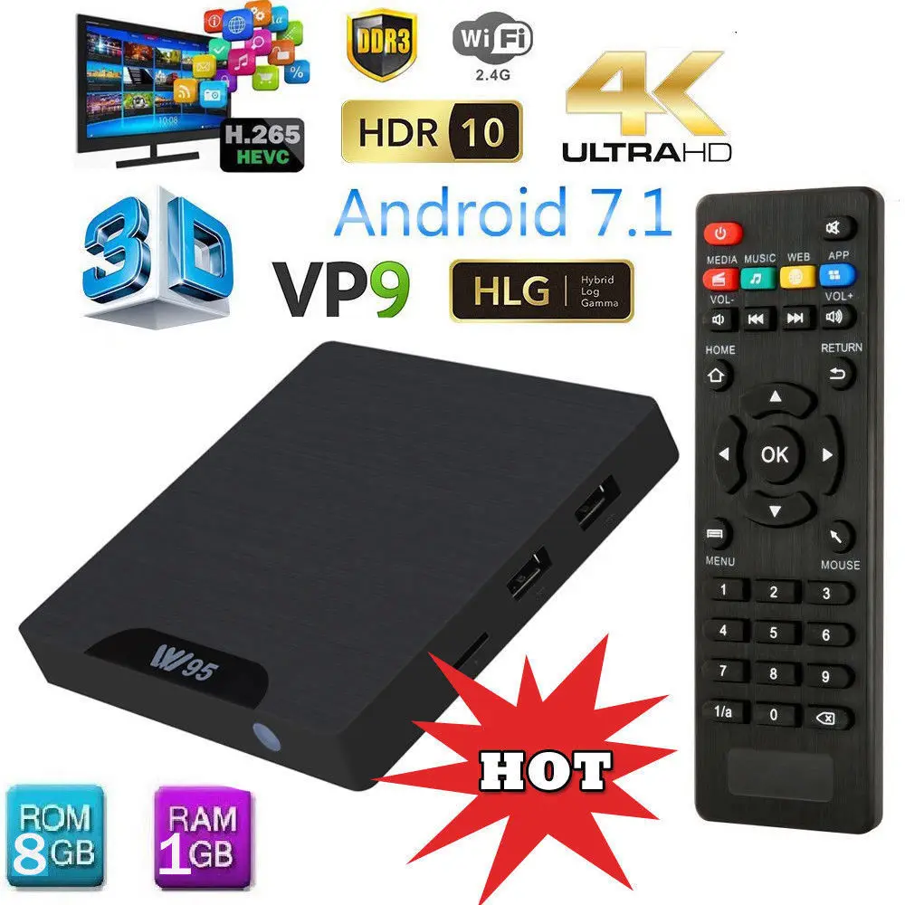 W95 Smart Android 7 1 TV Box Amlogic S905W четырехъядерный ГБ/8 Гб WIFI H.265 3D медиа | Электроника