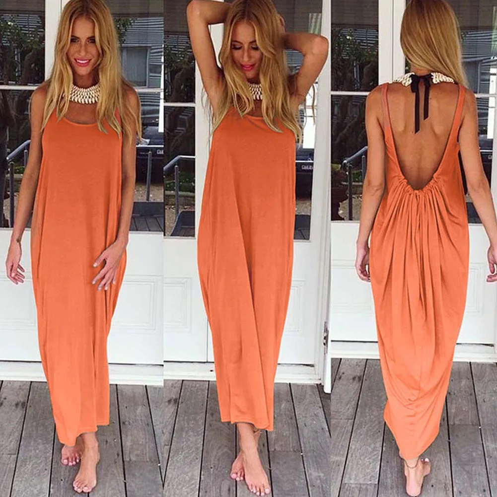 Женское платье с открытой спиной Vestido boho летнее большого размера плюс вечерние