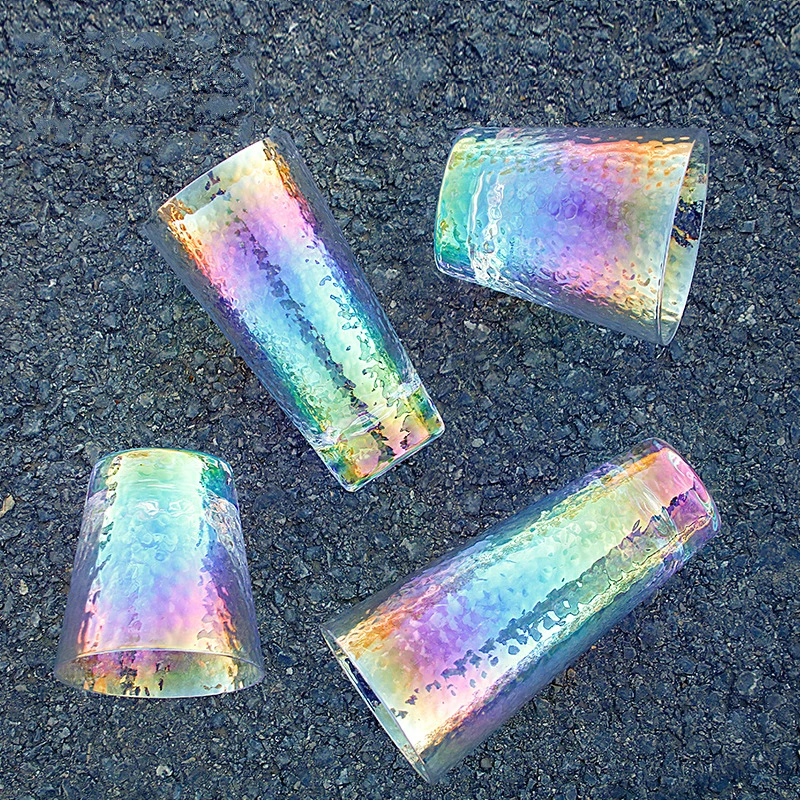 

Colorful Cold Glass 3D Ripple Rainbow Bright Cafe Crystal Coffee Cups Water Drink Milk Breakfast Tumbler Household Wine Glass
