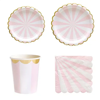 

61pcs Pink Theme Party Disposable Paper Cup Paper Plate Wedding Favors Drinking Straws Table Napink Party Supplies