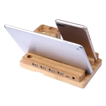 

Bamboo Wood Charge Holder Docking Dock Station Bracket Desk Desktop Phone Holder for Two Phones for Apple Watch for iPhone