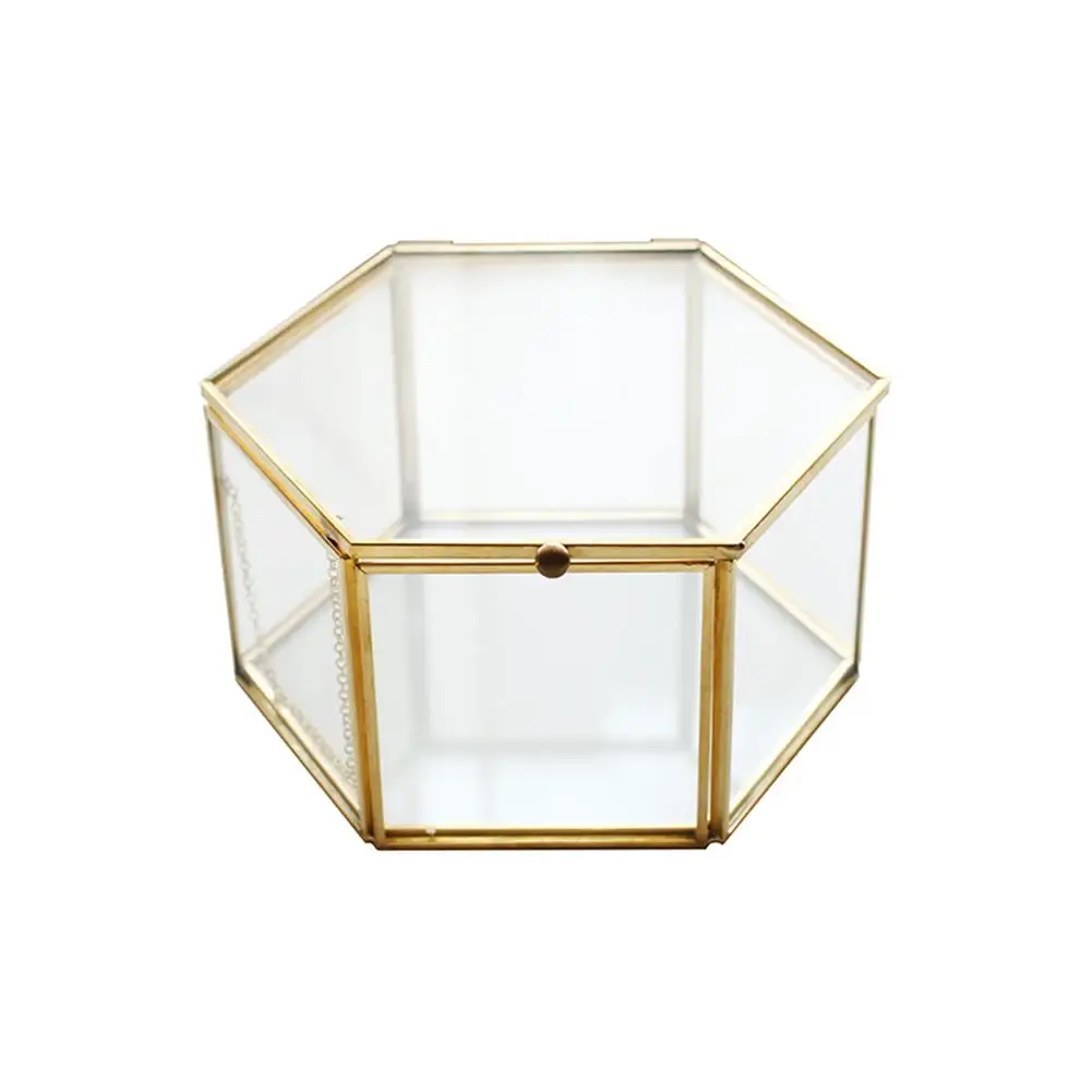LUDA Geometric Clear Glass Jewelry Box Jewelry Organizer Holder Tabletop Succulent Plants Container Home Jewelry Storage