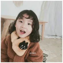 Осенне-зимний детский плюшевый шарф в Корейском стиле милый мультяшный Кот имитация кроличьей шерсти, Детские однотонные шарфы