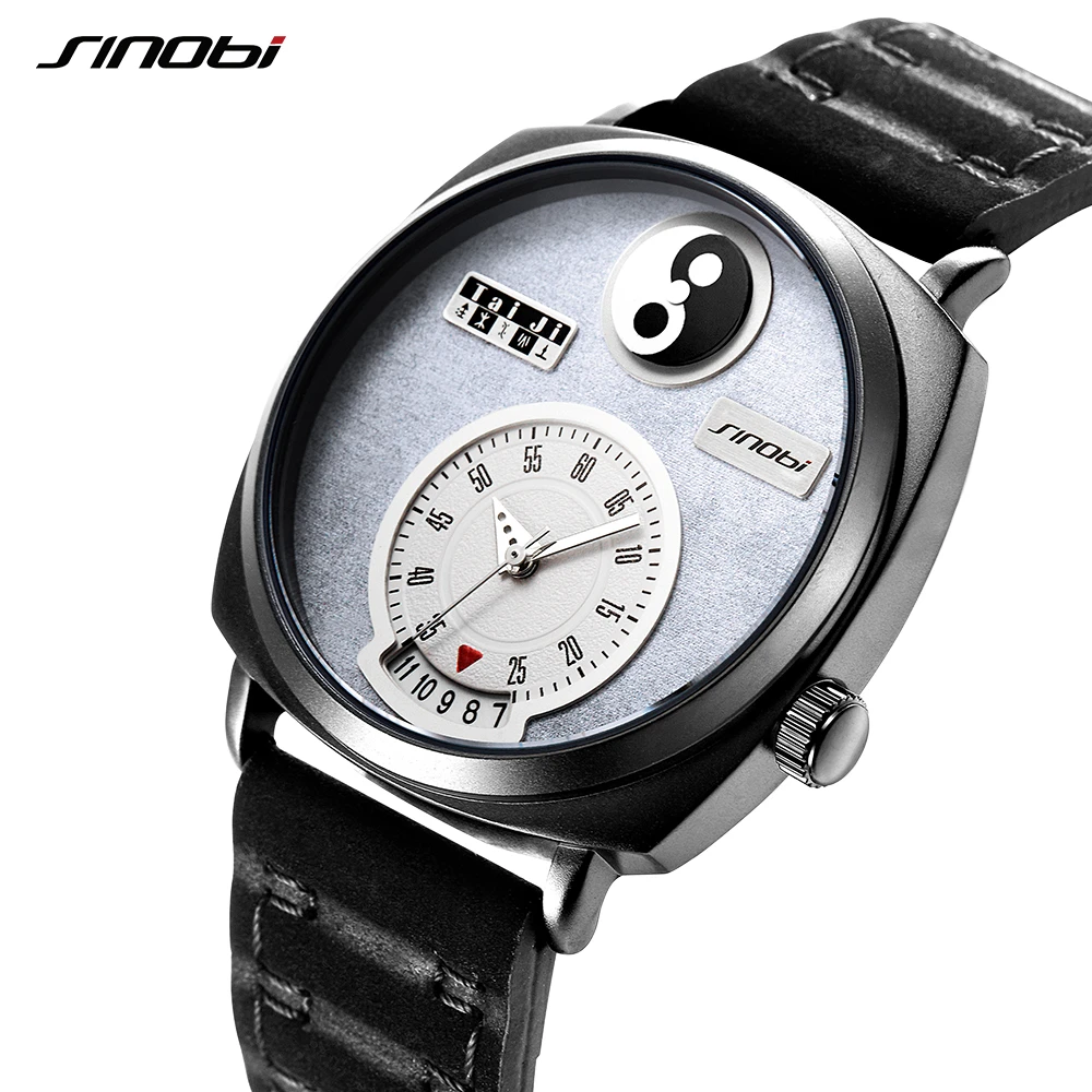 

SINOBI Mens Quartz Wrist Watch Chinese Element Tai Chi Graphics Creative Pointer Luxury Watches Men Waterproof Relogio Masculino