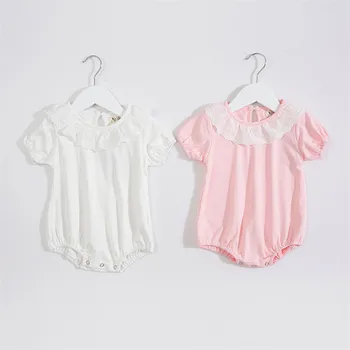 

Soft comfortable newborn baby jumpsuit Short sleeve toddler kids overalls girls lace bodysuit children onesies summer