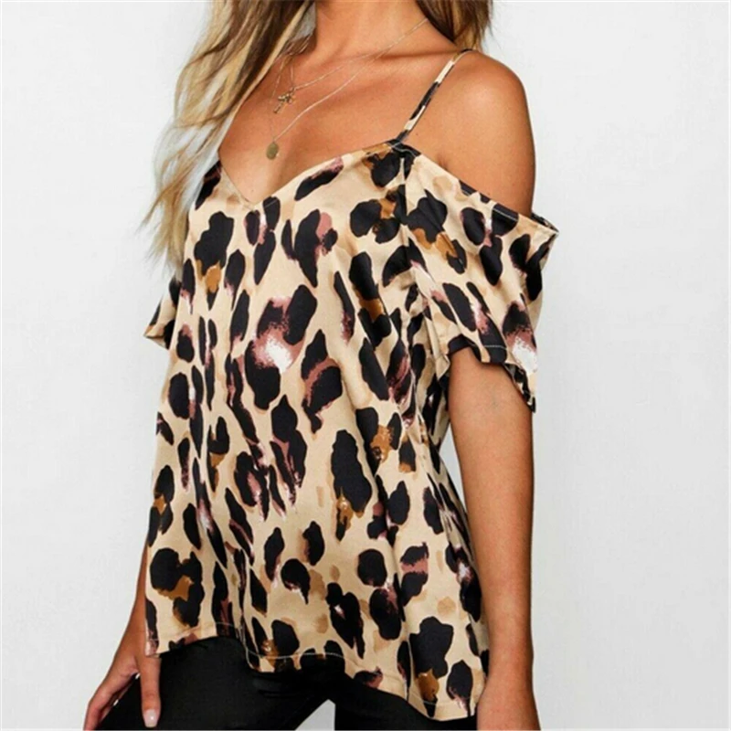 Women Leopard Blouse Summer Sexy Off Shoulder Blouse Womens Tops And Blouses Casual Ladies Shirt Tops Female Shirt Women Blouses