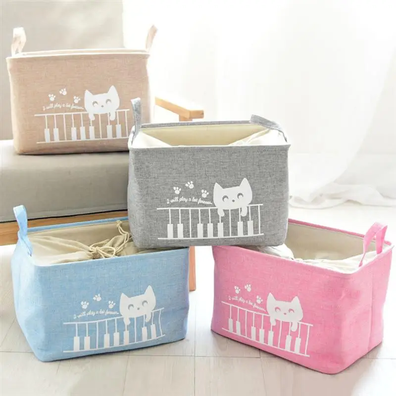 1 قطعة سلة التخزين الغبار القط نمط تقليد لون الكتان إيفا بطانة الكرتون أشتات المنظم سلة الغسيل لعب حامل