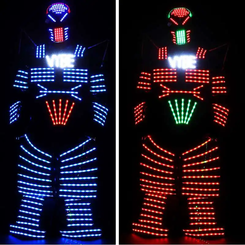 

4 Colors Lights LED Robots Costumes, LED Costume Robots Illuminated Clothes with Laser Gloves Remote Control Dance Music DJ Show