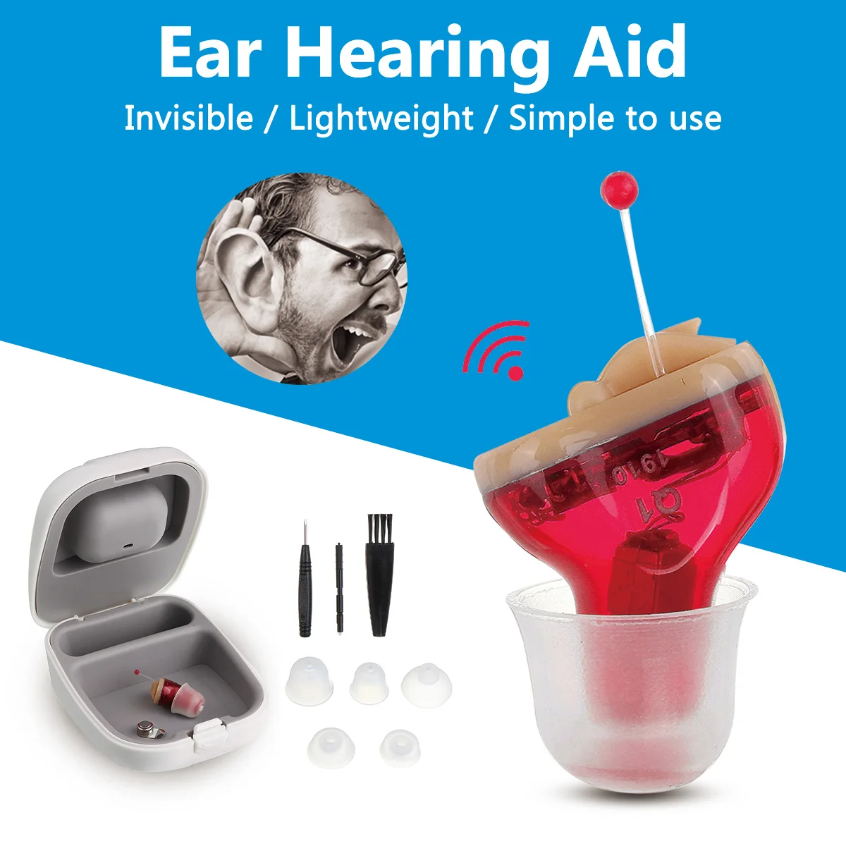 

R/L Portable wireless Mini Adjustable Digital Ear Hearing Aid In-Ear Voice Sound Enhancer Invisible Best Sound Amplifier