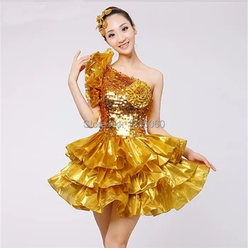 

Women dance DS costume gold silver lighting sequins sexy dress team dancer show party prom stage wear performance of China style