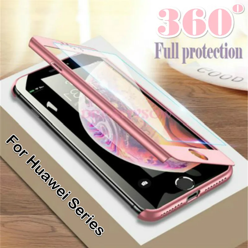 

Luxury 360 Full Cover Phone Case For Huawei Y7 Y6 pro 2019 P20 P30 Pro P8 P9 P10 Lite Honor 10 8 9 lite 7A 7C Cases With Glass