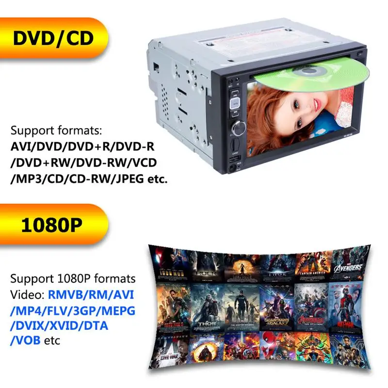 Full HD1080P 6,2 дюймов 2DIN автомобильный мультимедийный CD dvd-плеер управление на рулевом колесе fm-радио Bluetooth Hands-free Звонки USB