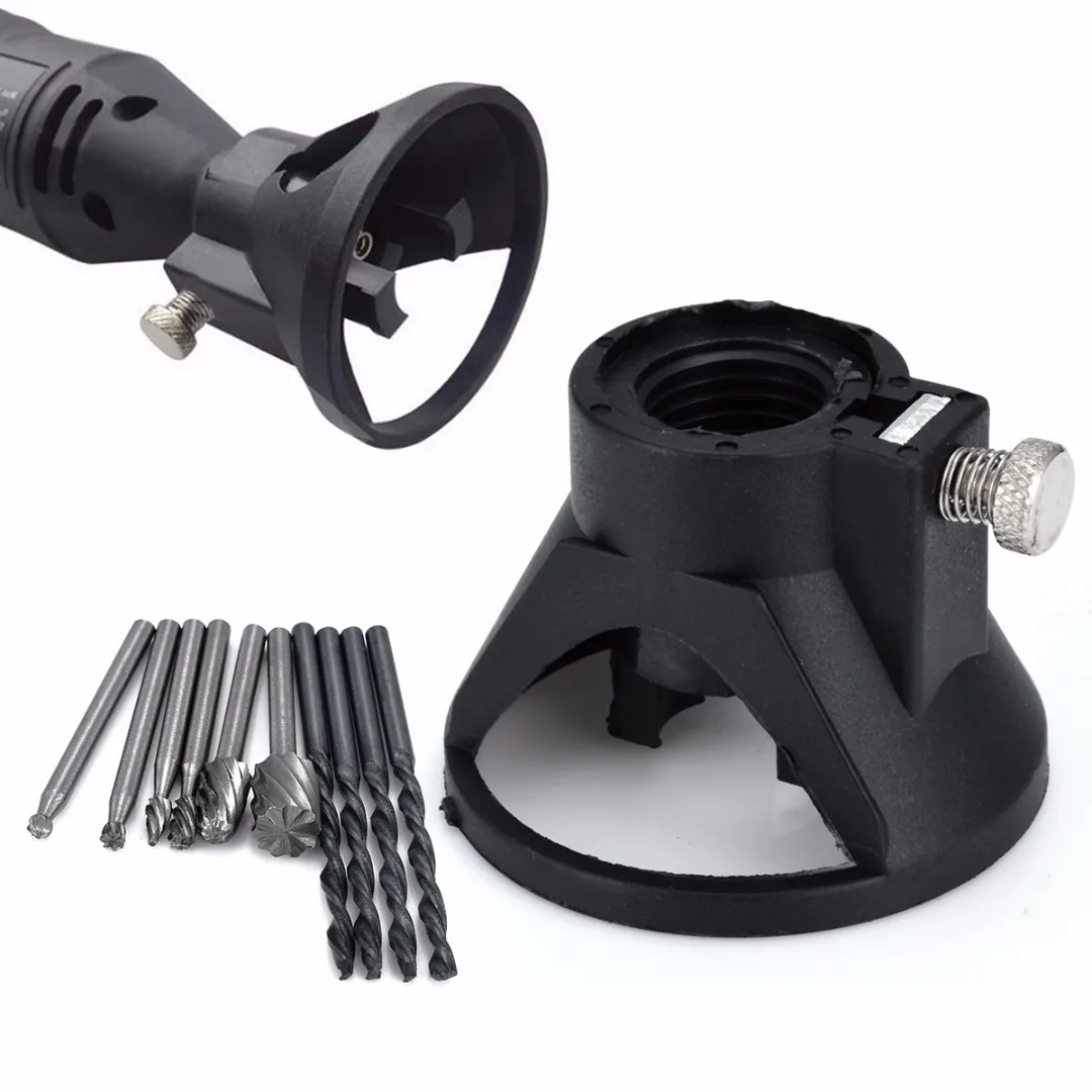 

Rotary Cutting Guide Multipurpose Cutting Guide Milling Attachment 4 Cutters & 6pcs HSS Router Bits Mayitr