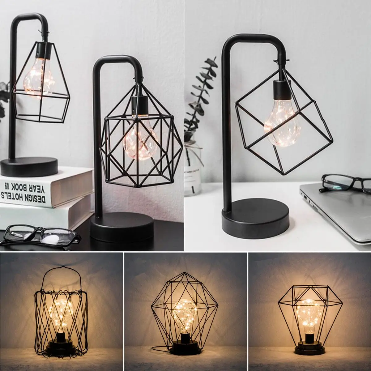 

Diamond Table Lights Modern Industrial Curved Table Lamp Marble Base Geometric Light Shade Copper Indoor Lighting Home Decor