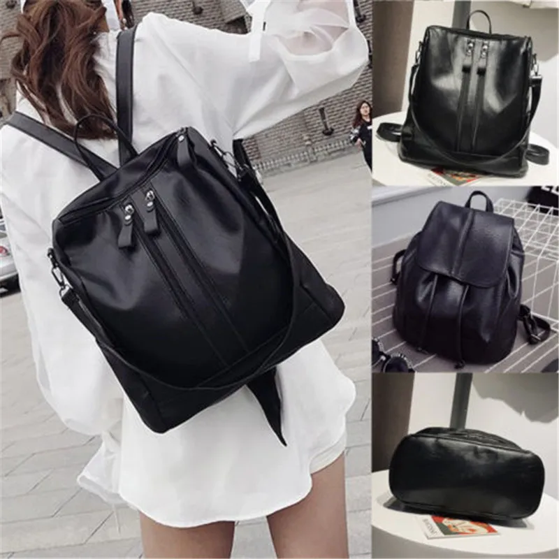 2018 Women Ladies Girls Backpack Travel Bag PU Leather Rucksack Black fashion two style for choice 2018 Women Ladies Girls Backpack Travel Bag PU Leather Rucksack Black fashion two style for choice